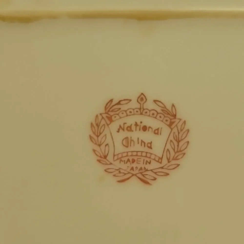 National China Floral Oval Serving Platter - Cream and Green